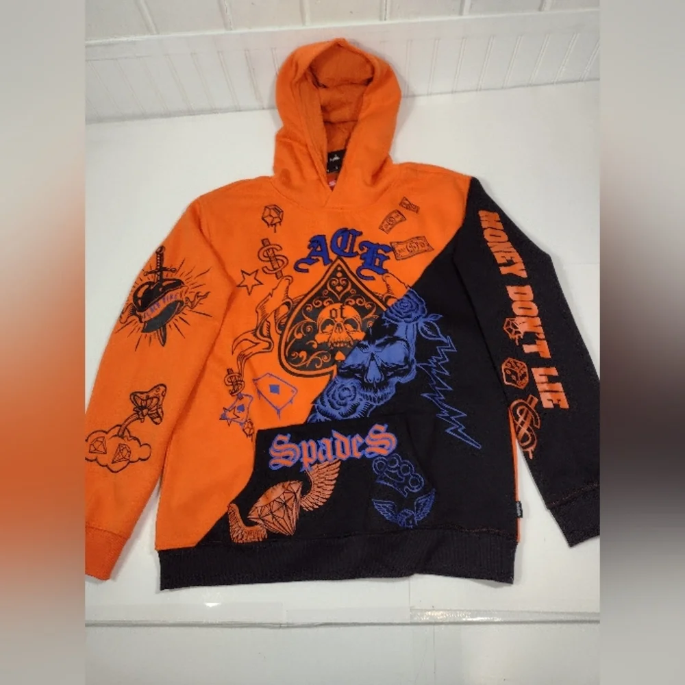 Black Pike Men's Orange and Black Graphic Hoodie Size ((2XL)